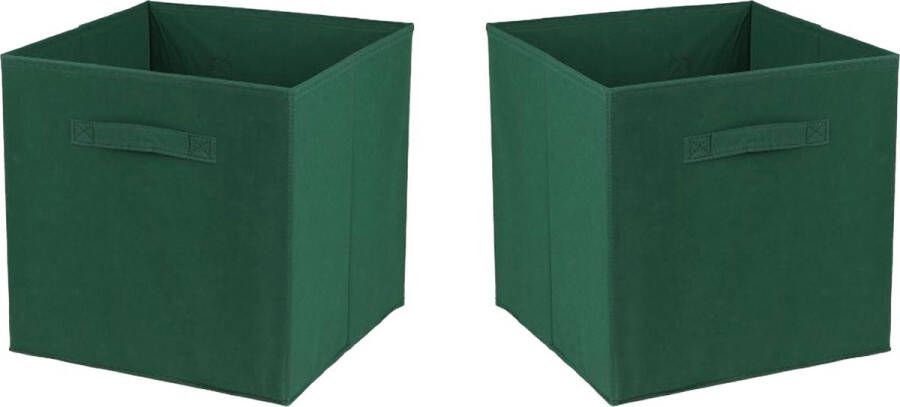 Urban Living Opbergmand kastmand Square Box 2x karton kunststof 29 liter donker groen 31 x 31 x 31 cm Vakkenkast manden