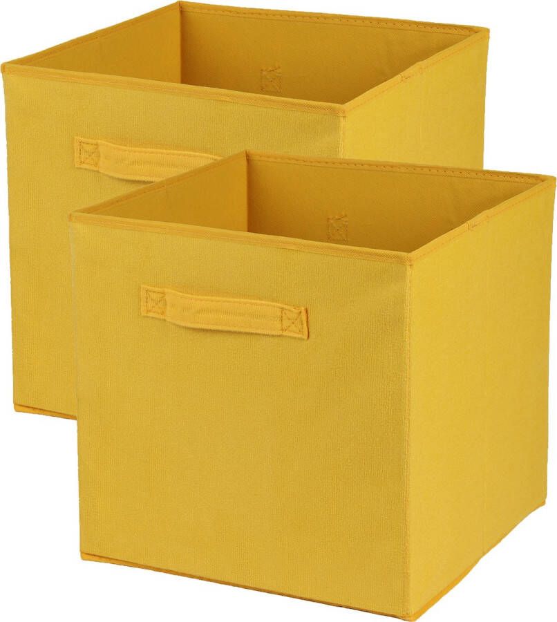 Urban Living Opbergmand kastmand Square Box 2x karton kunststof 29 liter geel 31 x 31 x 31 cm Vakkenkast manden
