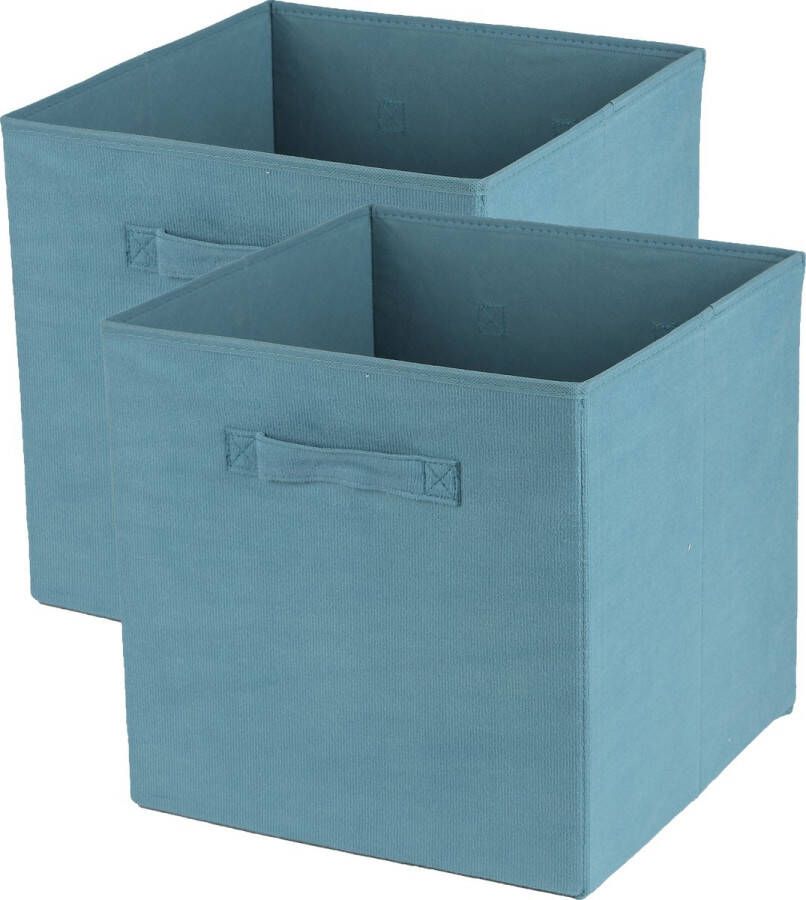 Urban Living Opbergmand kastmand Square Box 2x karton kunststof 29 liter ijsblauw 31 x 31 x 31 cm Vakkenkast manden