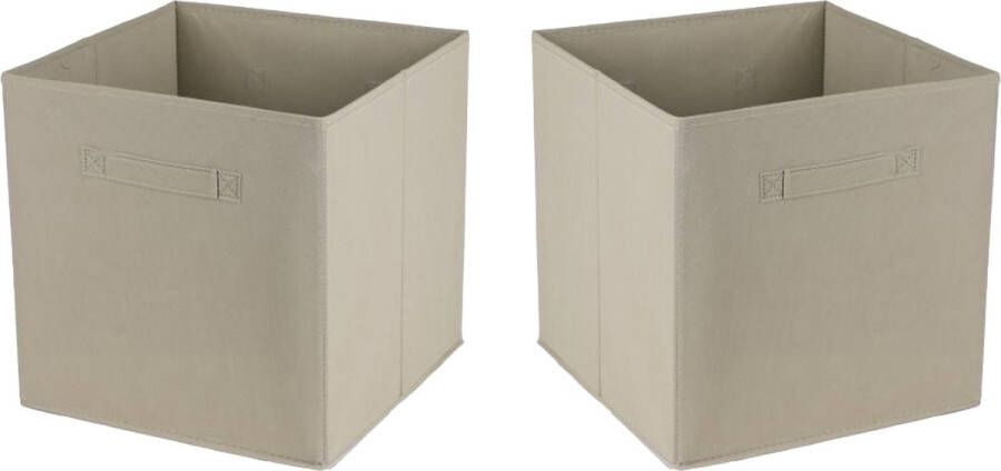 Urban Living Opbergmand kastmand Square Box 2x karton kunststof 29 liter licht beige 31 x 31 x 31 cm Vakkenkast manden