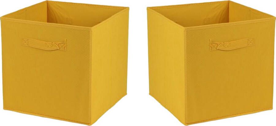 Urban Living Opbergmand kastmand Square Box 2x karton kunststof 29 liter oker geel 31 x 31 x 31 cm Vakkenkast manden