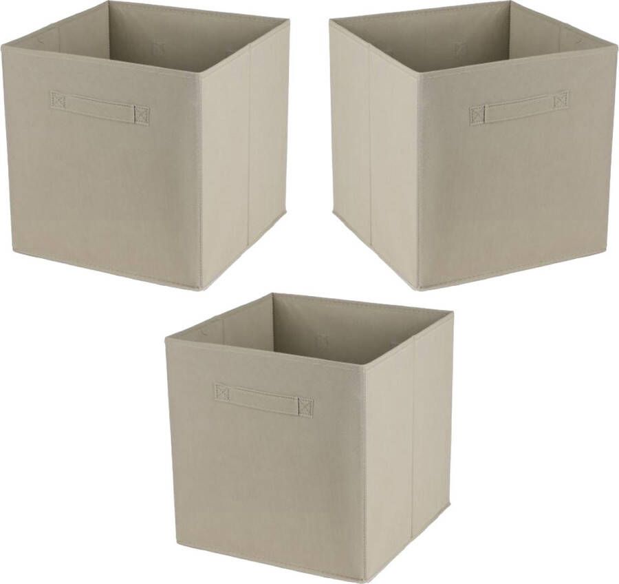 Urban Living Opbergmand kastmand Square Box 3x karton kunststof 29 liter licht beige 31 x 31 x 31 cm Vakkenkast manden