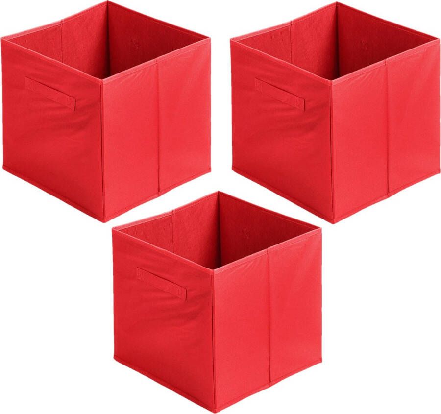 Urban Living Opbergmand kastmand Square Box 3x karton kunststof 29 liter rood 31 x 31 x 31 cm Vakkenkast manden