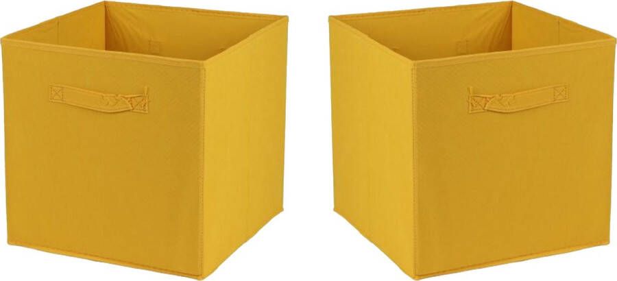 Urban Living Opbergmand kastmand Square Box 4x karton kunststof 29 liter oker geel 31 x 31 x 31 cm Vakkenkast manden