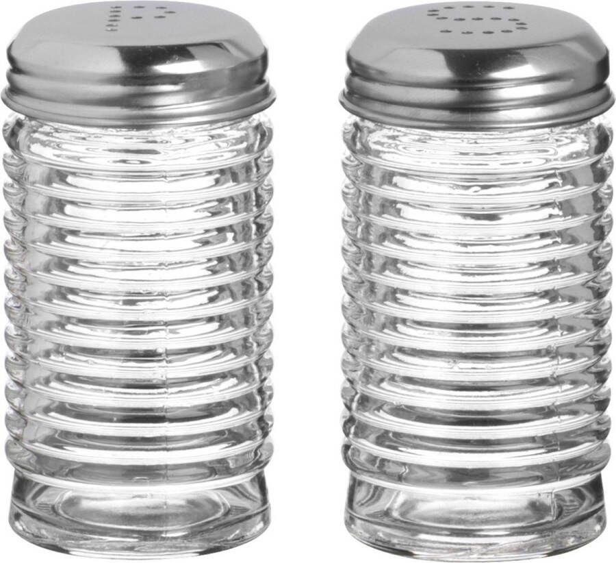 Urban Living Peper en zout stel ribbel glas 90 cl setje van 2x stuks Peper en zoutstel