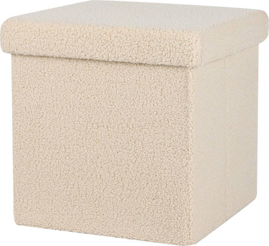 Urban Living Poef Teddy BOX hocker opbergbox beige polyester mdf 38 x 38 cm opvouwbaar Poefs