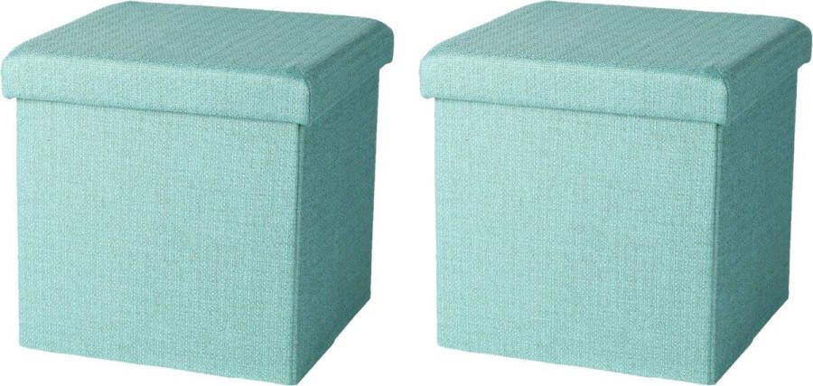 Urban Living Poef hocker 2x opbergbox zit krukje mintgroen polyester mdf 38 x 38 cm opvouwbaar Poefs