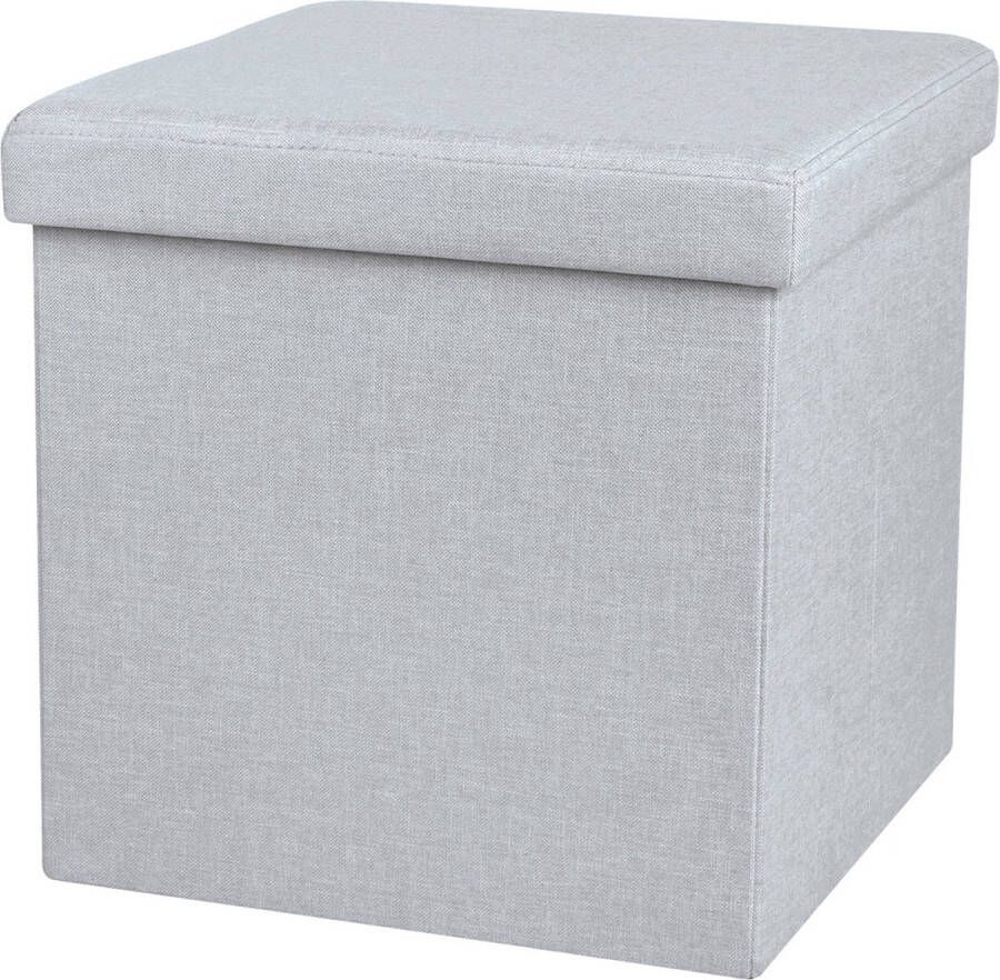 Urban Living Poef hocker opbergbox zit krukje lichtgrijs linnen mdf 37 x 37 cm opvouwbaar Poefs