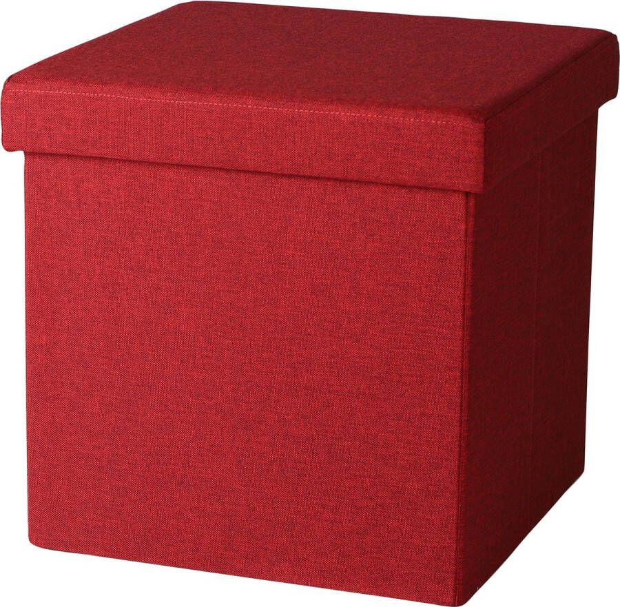 Urban Living Poef hocker opbergbox zit krukje rood linnen mdf 37 x 37 cm opvouwbaar Poefs