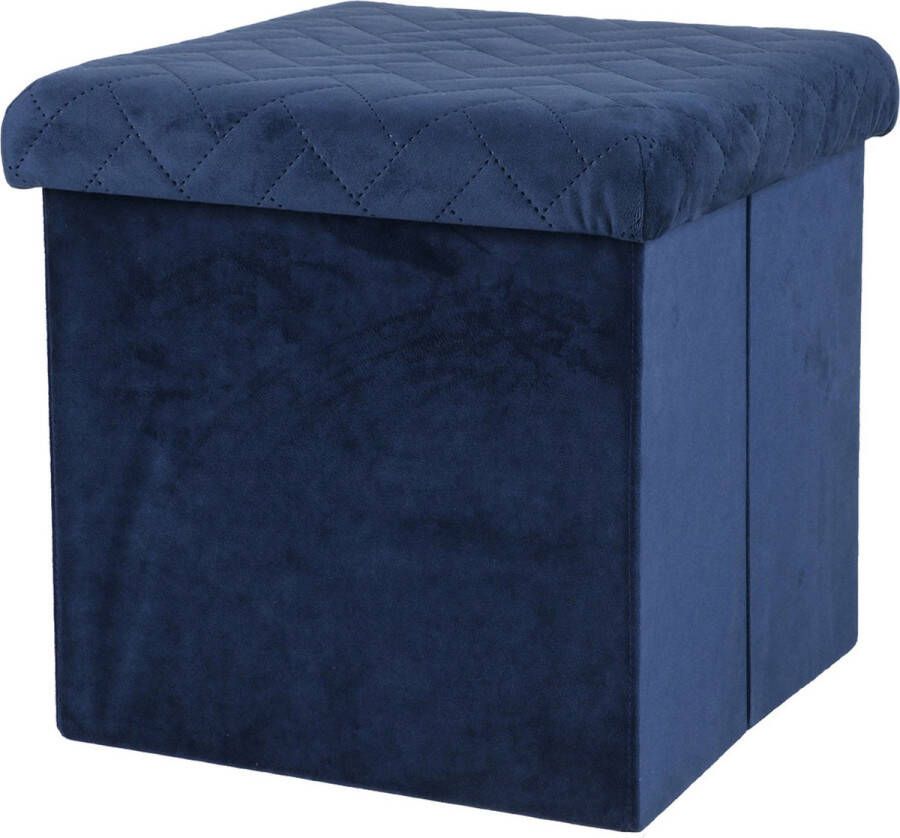Urban Living Poef hocker opbergbox zit krukje velvet donkerblauw polyester mdf 38 x 38 cm opvouwbaar Poefs