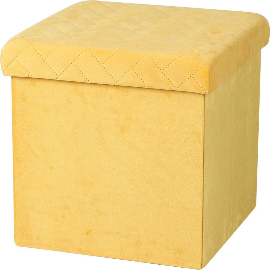 Urban Living Poef hocker opbergbox zit krukje velvet geel polyester mdf 38 x 38 cm opvouwbaar Poefs
