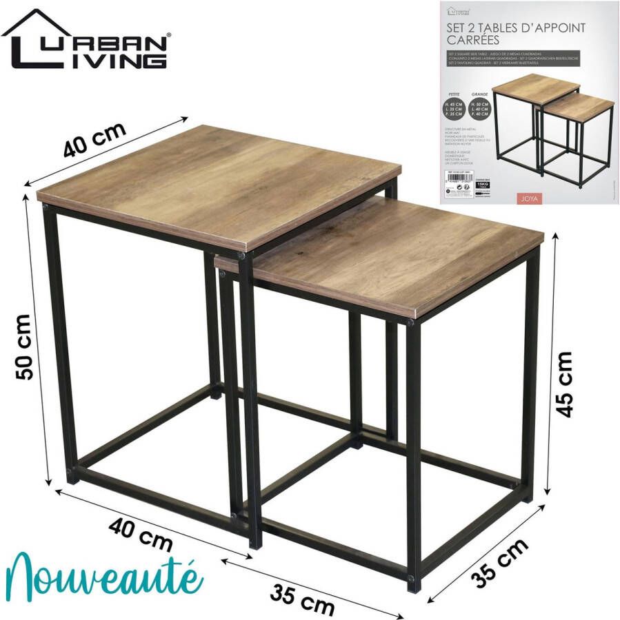 Urban Living Set van 2 Vierkante Houten Bijzettafels Joya Koffietafel set van 2