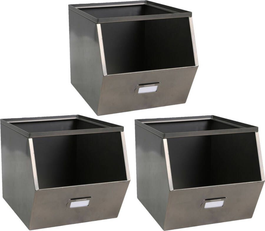 Urban Living Stapelbare opbergmand Open Metal Box 3x L23 x B32 x H21 cm metaal donkergrijs Opbergmanden