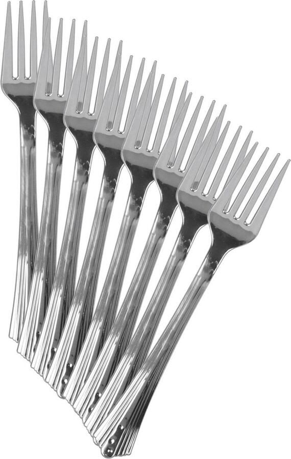 Urban Living BBQ verjaardag outdoor bestek vorken 32x kunststof 17 cm zilver herbruikbaar