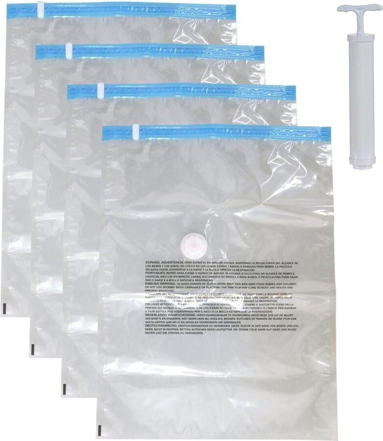 Storage solutions Vacuumzakken voor kleding textiel Vacuum opbergzakken 4x transparant 50 x 60 cm met pomp