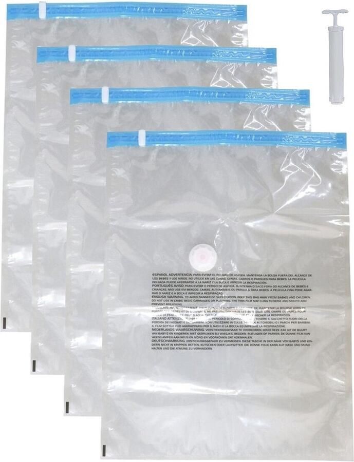 Urban Living Vacuumzakken voor kleding textiel Vacuum opbergzakken 4x transparant 70 x 100 cm met pomp