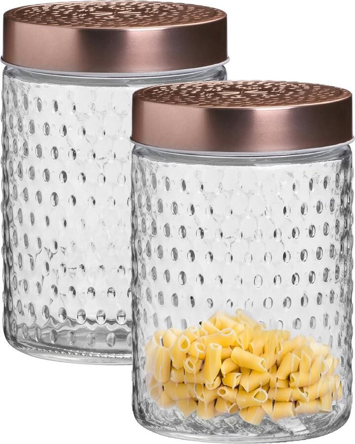 Urban Living Voorraadpot bewaarpot Blair 2x 1L glas koperen deksel D12 x H17 cm