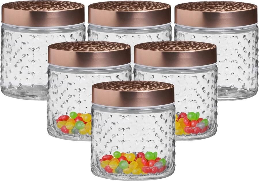 Urban Living Voorraadpot bewaarpot Blair 6x 500 ml glas koperen deksel D11 x H13 cm