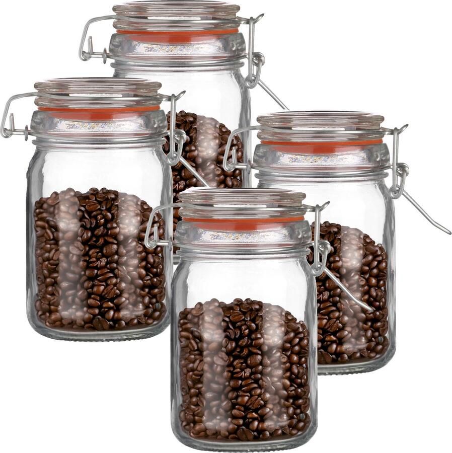 Urban Living Weckpot inmaakpot 4x 250 ml glas met beugelsluiting D7 x H12 cm