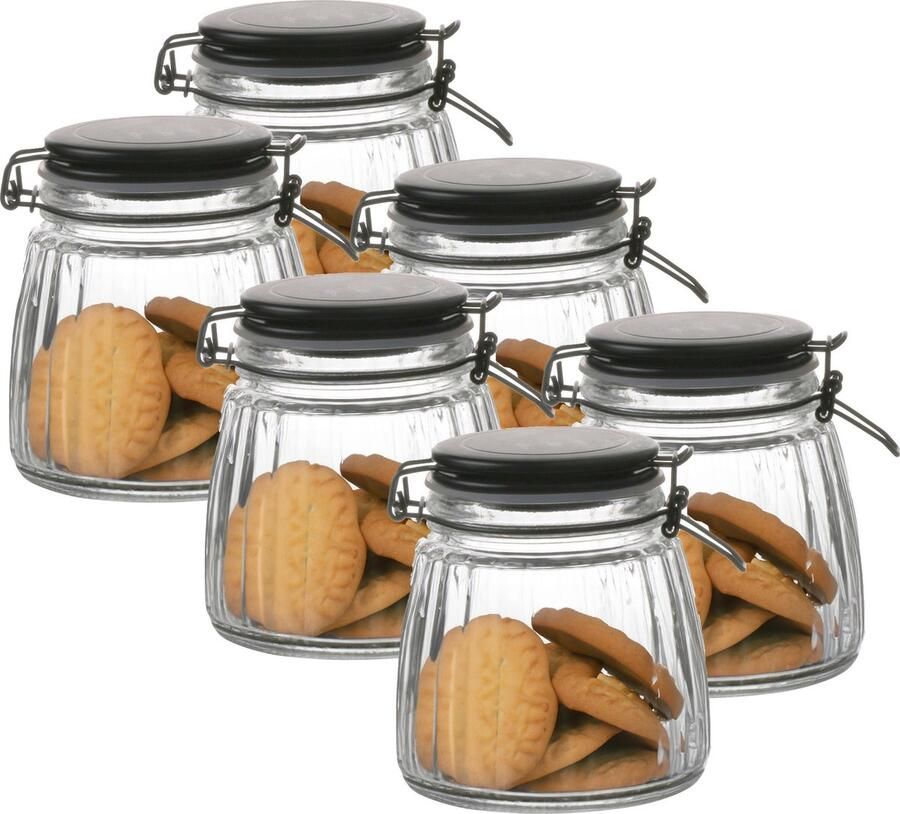 Urban Living Weckpot inmaakpot 6x 1L glas met beugelsluiting mat zwarte deksel