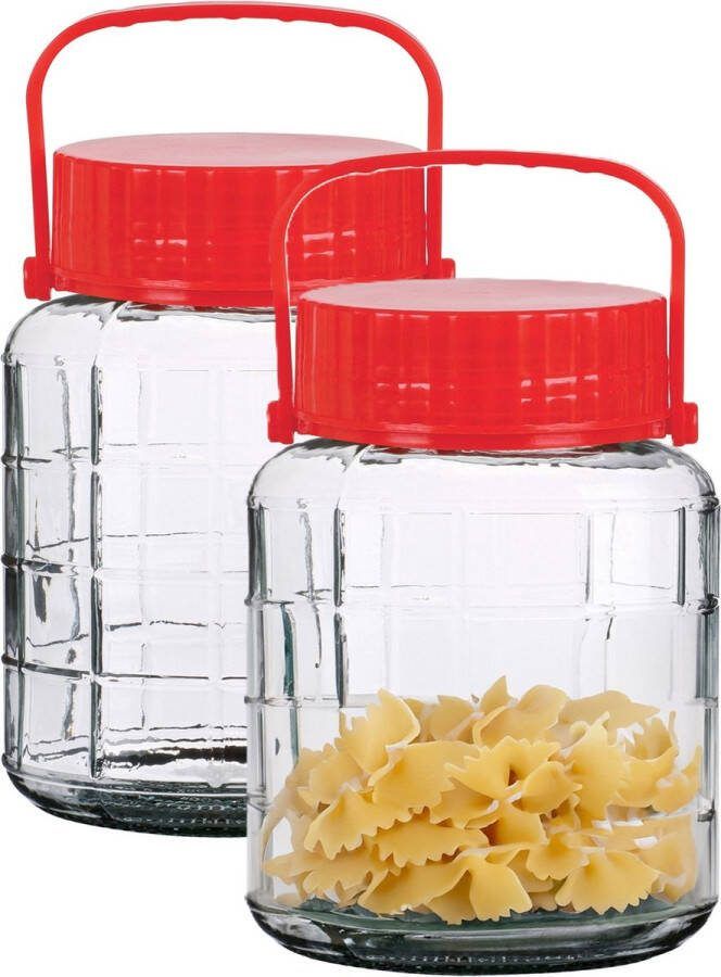Urban Living Voedsel opslag container 2x glas 2 liter afsluitdop en draag hengsel transparant voorraadpot weckpot 14 x 20 cm