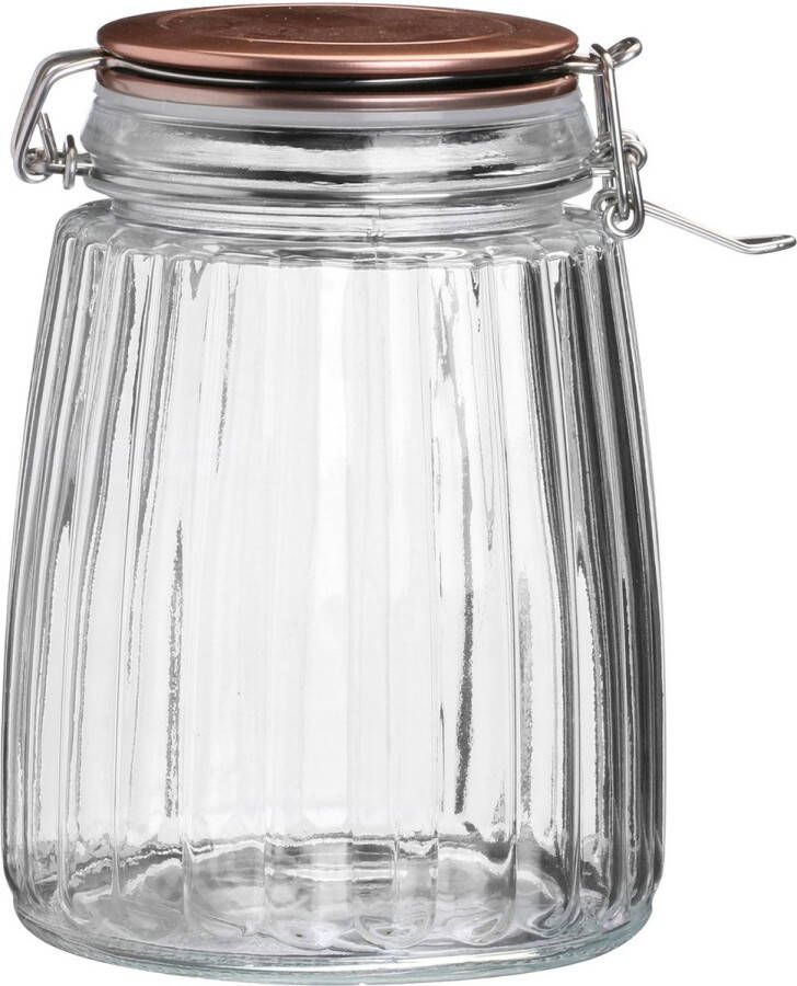Urban Living Voorraadpot bewaarpot 1 5L glas met beugelsluiting koperen deksel Voorraadpot
