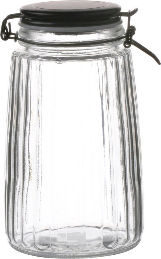 Urban Living Voorraadpot bewaarpot 1 8L glas met beugelsluiting mat zwarte deksel Voorraadpot
