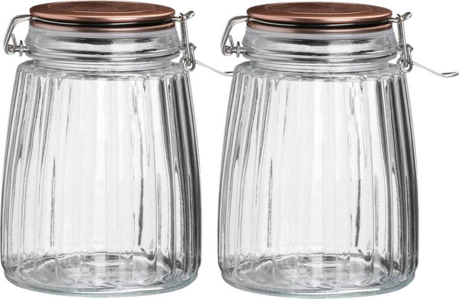 Urban Living Voorraadpot bewaarpot 2x 1 5L glas met beugelsluiting koperen deksel Voorraadpot