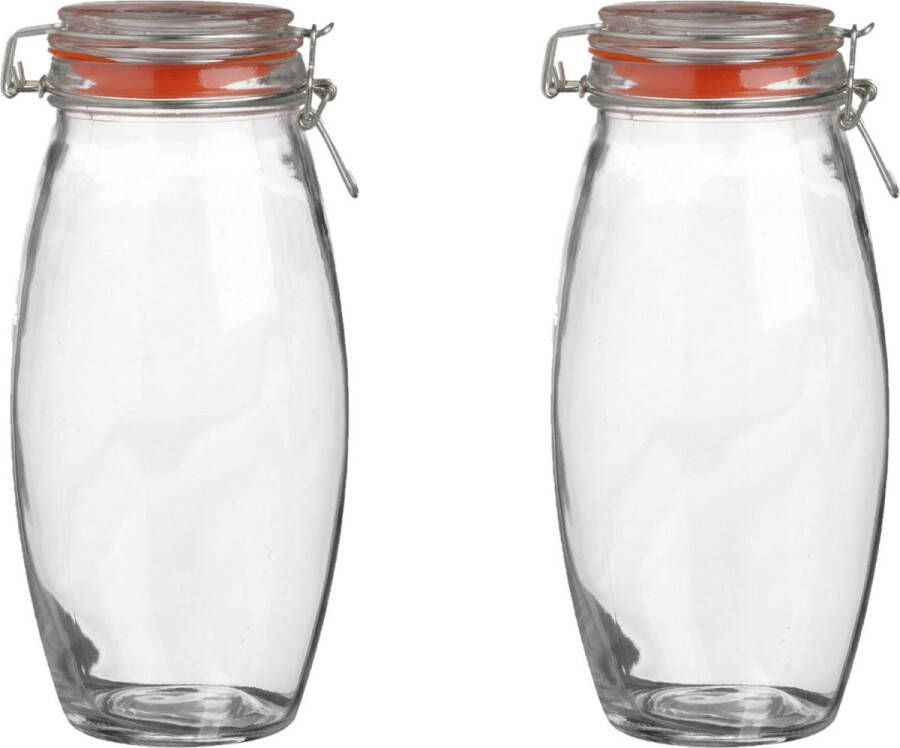 Urban Living Voorraadpot bewaarpot 2x 1.9L glas met beugelsluiting D12 x H25 cm Voorraadpot