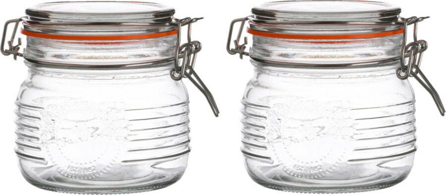 Urban Living Voorraadpot bewaarpot 2x 500 ml glas met beugelsluiting D11 x H11 cm Voorraadpot
