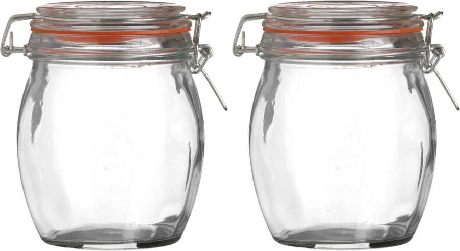 Urban Living Voorraadpot bewaarpot 2x 750 ml glas met beugelsluiting D11 x H14 cm Voorraadpot