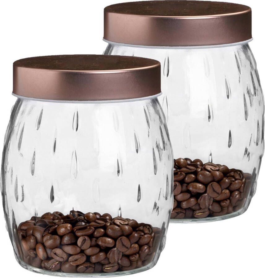 Urban Living Voorraadpot bewaarpot Beau 2x 2L glas koperen deksel D13 x H22 cm