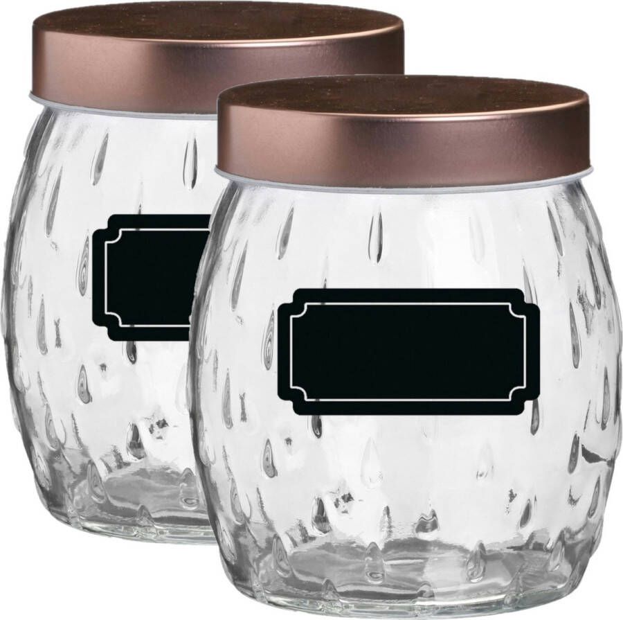 Urban Living Voorraadpot bewaarpot Beau 4x 1L glas koperen deksel incl. etiketten Weckpotten