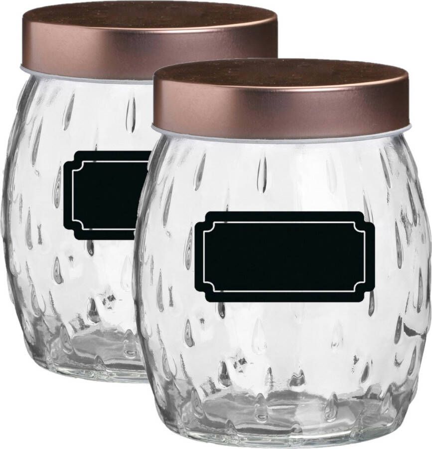 Urban Living Voorraadpot bewaarpot Beau 4x 2L glas koperen deksel incl. etiketten Voorraadpot