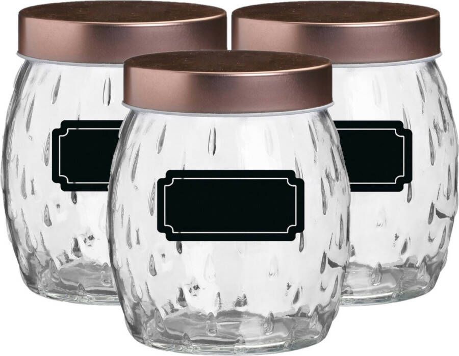 Urban Living Voorraadpot bewaarpot Beau 6x 1L glas koperen deksel incl. etiketten Weckpotten
