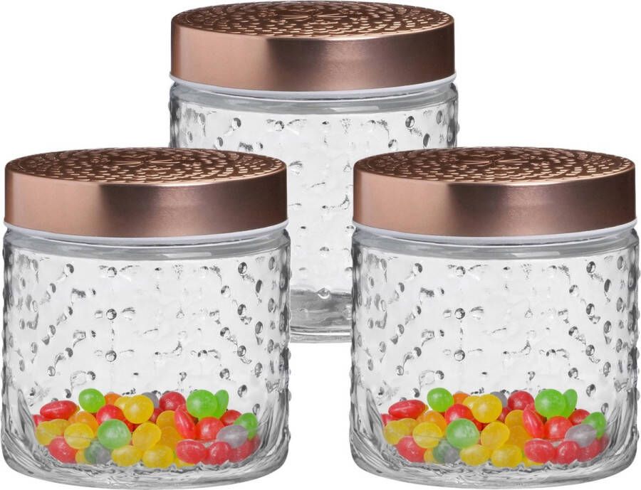Urban Living Voorraadpot bewaarpot Blair 3x 500 ml glas koperen deksel D11 x H13 cm