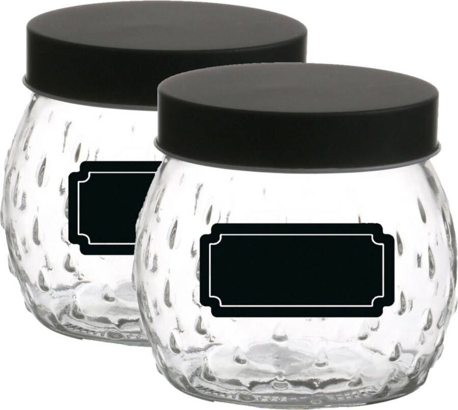 Urban Living Voorraadpot bewaarpot Mora 4x 1L glas zwart incl. etiketten Weckpotten