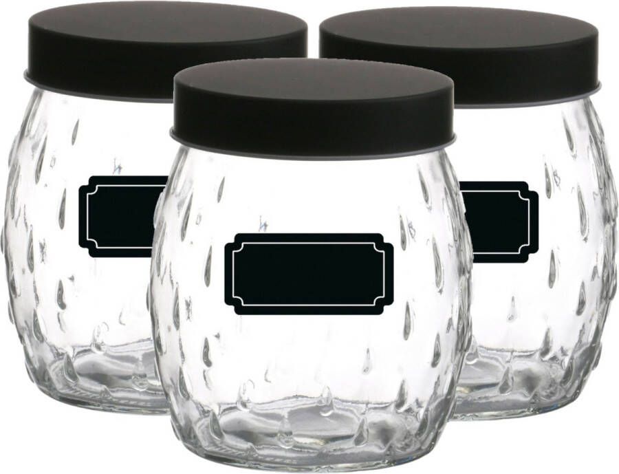 Urban Living Voorraadpot bewaarpot Mora 6x 1.2L glas zwart incl. etiketten Weckpotten