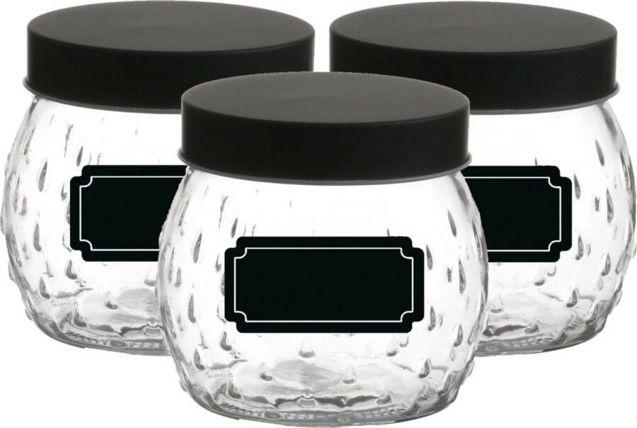 Urban Living Voorraadpot bewaarpot Mora 6x 1L glas zwart incl. etiketten Weckpotten