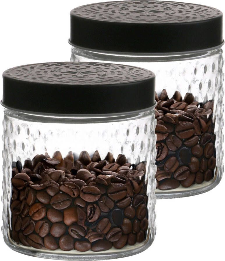 Urban Living Voorraadpot bewaarpot Roma 2x 500 ml glas zwart D12 x H12 cm