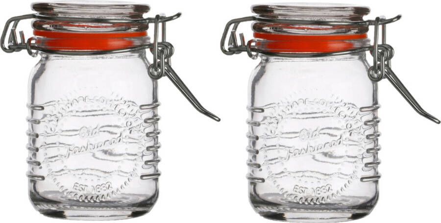 Urban Living Voorraadpotje kruidenpotje 2x mini 70 ml glas beugelsluiting D5 x H8 cm Voorraadpot