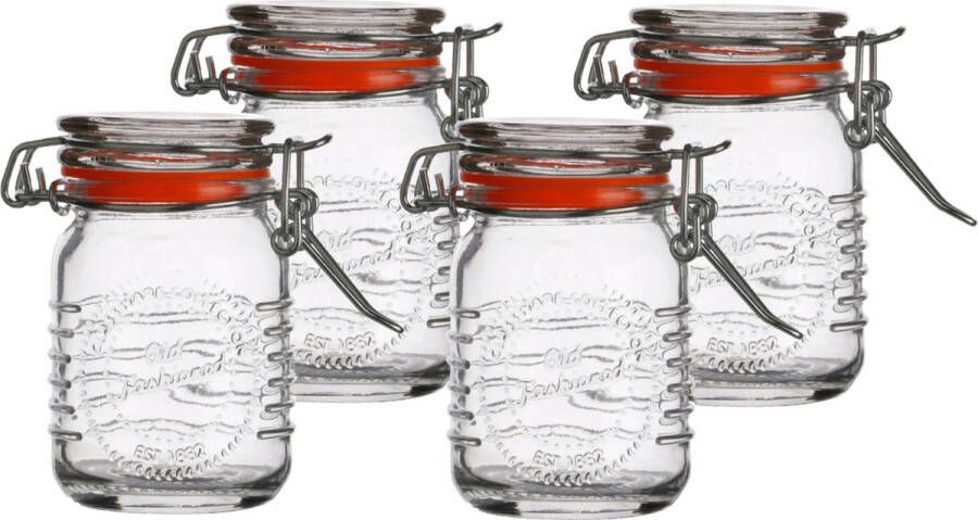 Urban Living Voorraadpotje kruidenpotje 4x mini 70 ml glas beugelsluiting D5 x H8 cm Voorraadpot