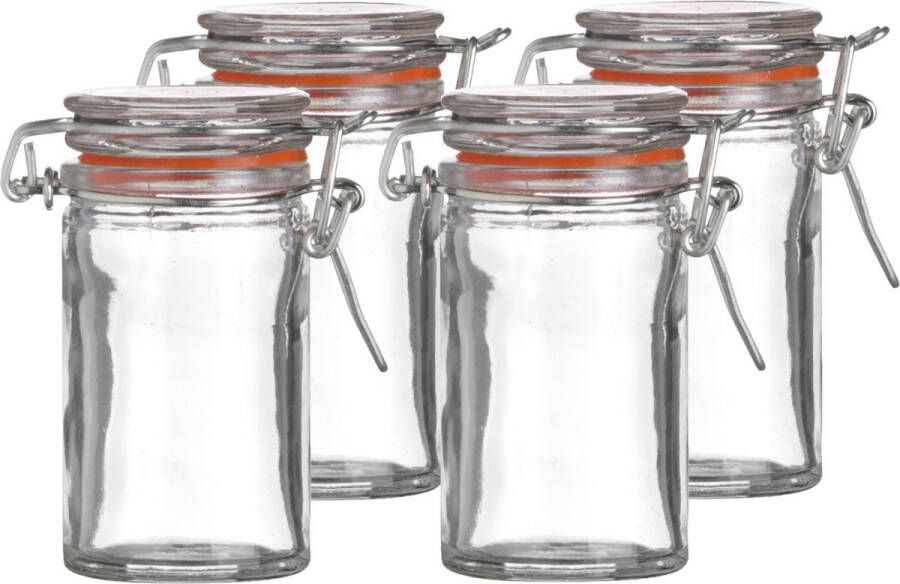 Urban Living Voorraadpotje kruidenpotje 4x mini 70 ml glas met beugelsluiting Voorraadpot