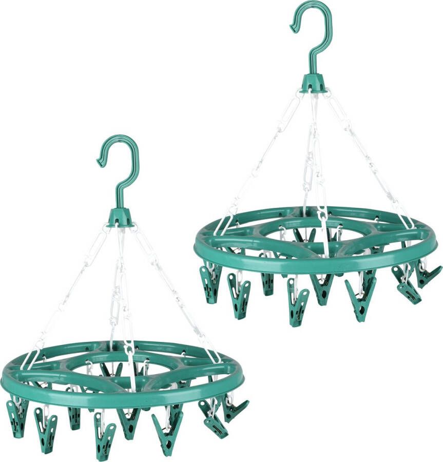 Urban Living Wasgoed droogcarrousel droogmolen 2x 18 clips knijpers groen kunststof 32 cm Hangdroogrek