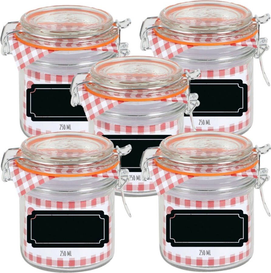 Urban Living Weckpot inmaakpot 10x 250 ml glas met beugelsluiting incl. etiketten Weckpotten