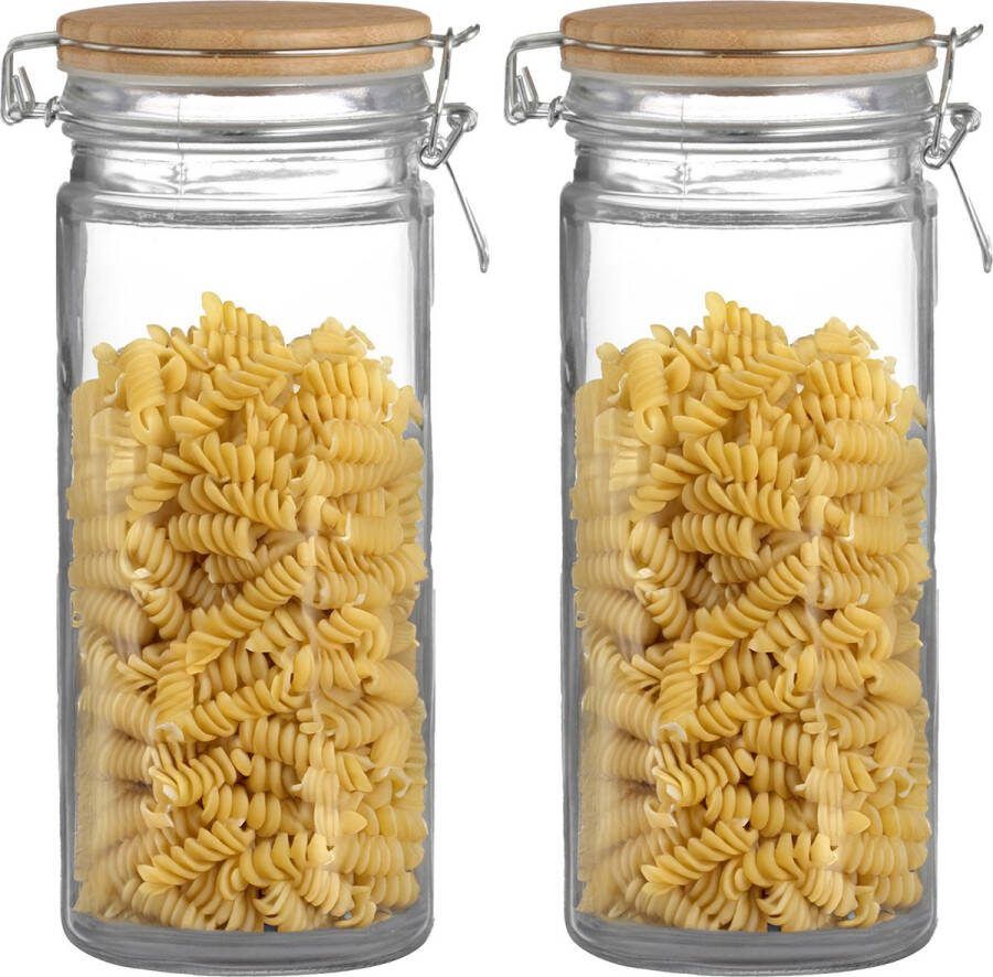 Urban Living Weckpot inmaakpot 2x 1 3L glas met beugelsluiting bamboe deksel
