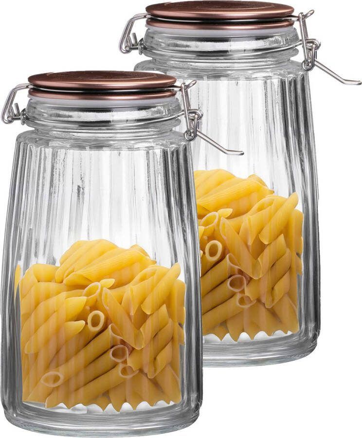 Urban Living Weckpot inmaakpot 2x 1 5L glas beugelsluiting koperen deksel