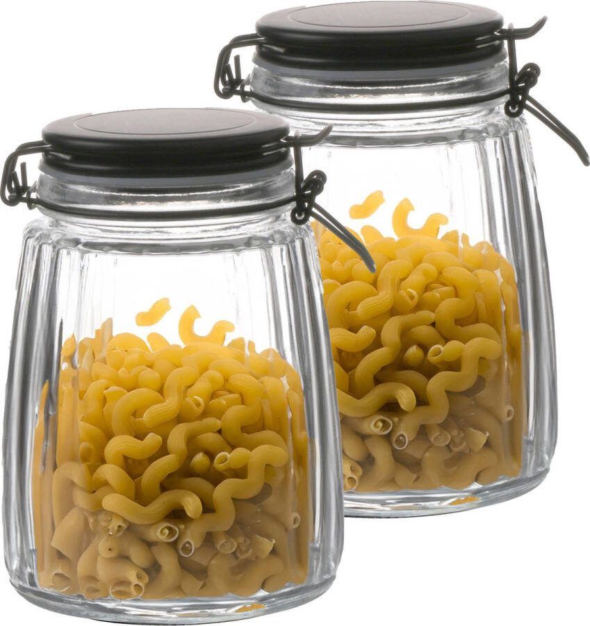 Urban Living Weckpot inmaakpot 2x 1 5L glas met beugelsluiting mat zwarte deksel