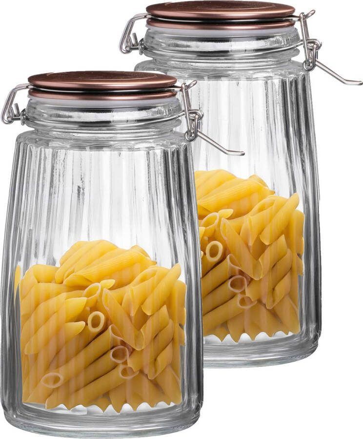 Urban Living Weckpot inmaakpot 2x 1 8L glas beugelsluiting koperen deksel