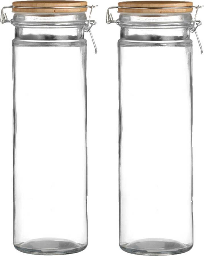 Urban Living Voorraadpot bewaarpot 2x 1 9L glas met beugelsluiting bamboe deksel Voorraadpot